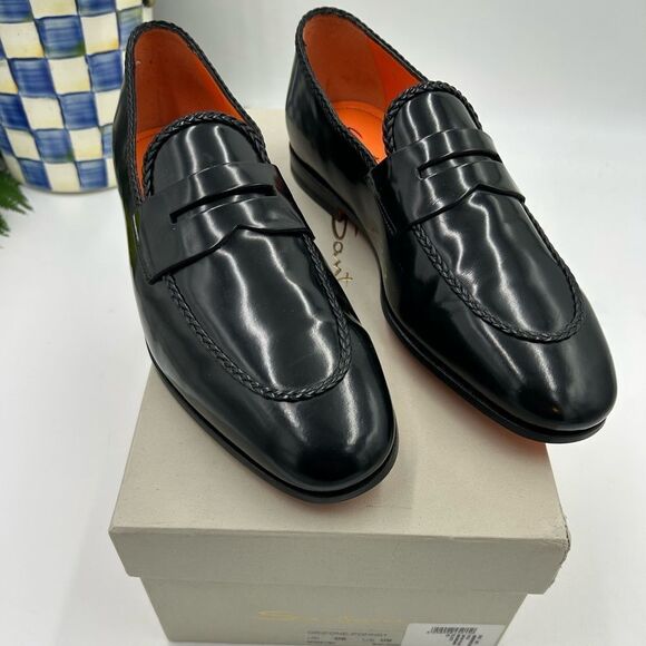 Men’s Santoni leather penny loafers size 9, made in Italy cobbler soles - Picture 1 of 10